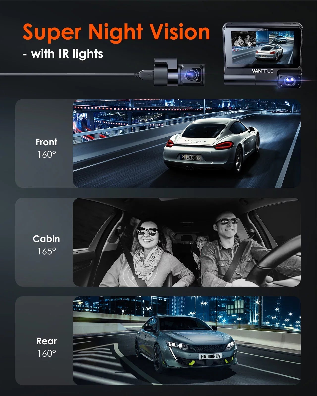 inch Touchable Car Front+1080P Nearly Rear IPS with Supercapacitor Wide Dash +1080P built 360¡ã Camera 2K Angle, Screen GPS 24h Channel Cam, Monitor, Interior 30FPS 3 S2 3 WiFi in, Parking Vantrue