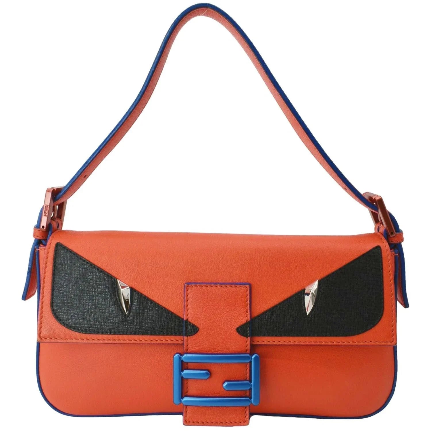 Baguette Leather Bag Monster Orange Eye Pre-owned Crossbody Calfskin FENDI