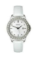 Dial Seiko Silver-Tone Women's Brushed Watch #SXDF93 Leather