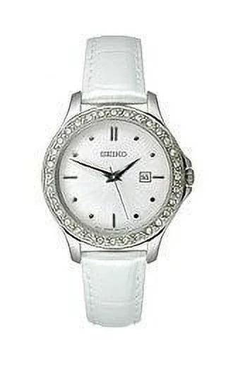 Dial Seiko Silver-Tone Women's Brushed Watch #SXDF93 Leather