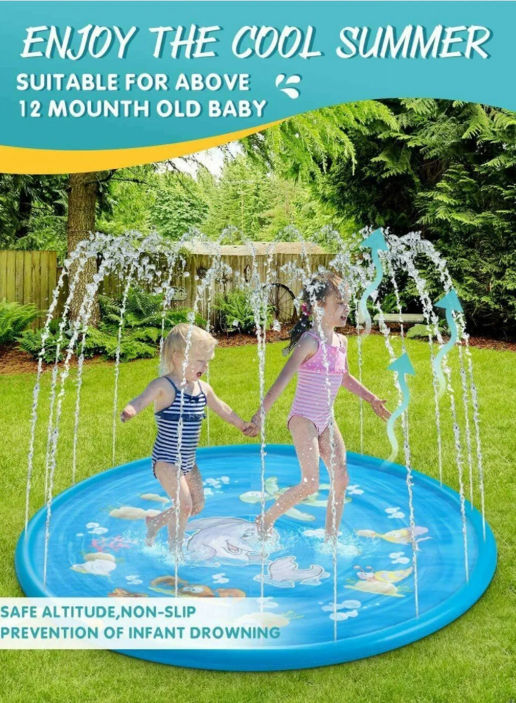 Water Kids Summer Pad Play Game Splash Sprinkler Inflatable 68" Outdoor Mat