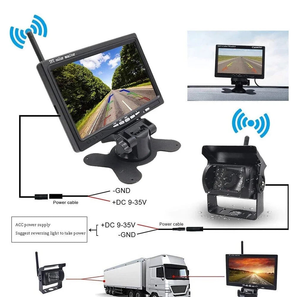 RV Monitor Vehicle Trailer Camera with Vision Backup Parking for Camera Night 18 Monitor Reverse IR System Bus + Rear Waterproof View Kit, Truck LED 2pcs 7"