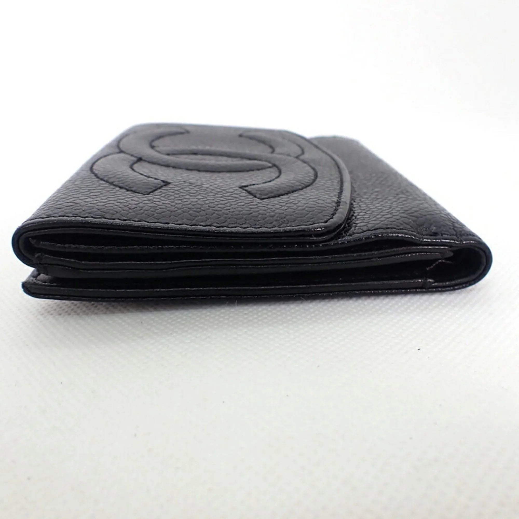 wallet Chanel black Pre-Owned skin CHANEL (Good) trifold caviar