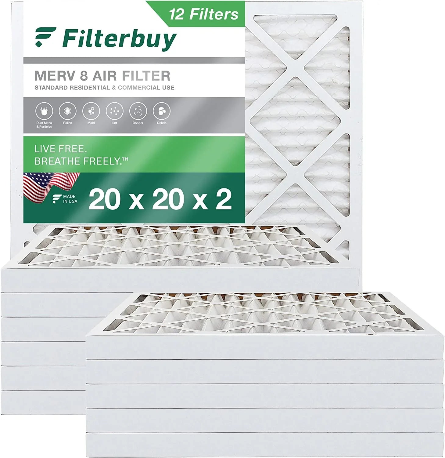 MERV Furnace 20x20x2 8 (12-Pack) Filterbuy Air Filters Pleated AC HVAC