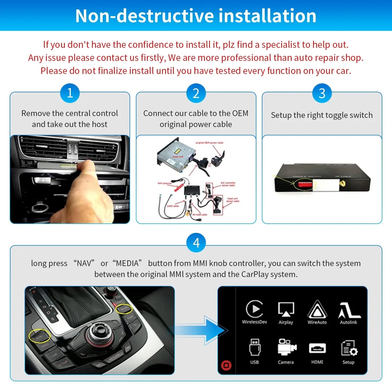 for 2008-2015 Retrofit RS4 Audi Q5 Kit,Mirrorlink,Siri,Navigation,YouTube,Original Wireless 3GMMI Ninetom A4 Support Auto Carplay Control,Camera Android A5 S5 S4 System,Carplay RS5