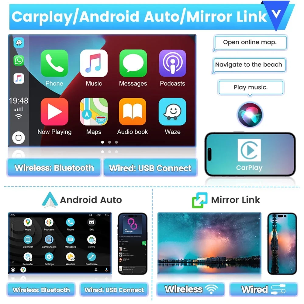 Car 2007-2012 WIFI Radio Carplay Android 12 Touchscreen 2+32G Auto Stereo HD Cable, Wireless Podofo GPS USB AHD 1080P 9'' Toyota Camera Bluetooth Android for RAV4 Hifi FM Mirror Backup Link