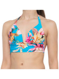 Women's Cup Print Blue Tropical Molded 4 Swimsuit Sweetheart Top Tie LA Halter Shirring BLANCA