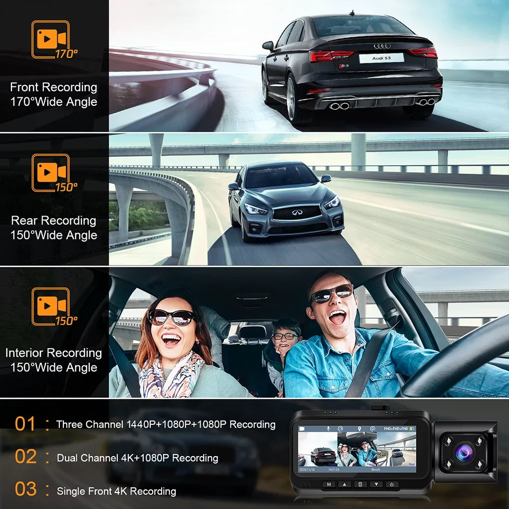 Loop Parking Rear Car TOGUARD IR Vision, GPS, Camera Cam Monitor, Night Dash Detection 3 G-sensor, Motion and Front 4K Dash Camera Recording, Rear with Channel Inside Front