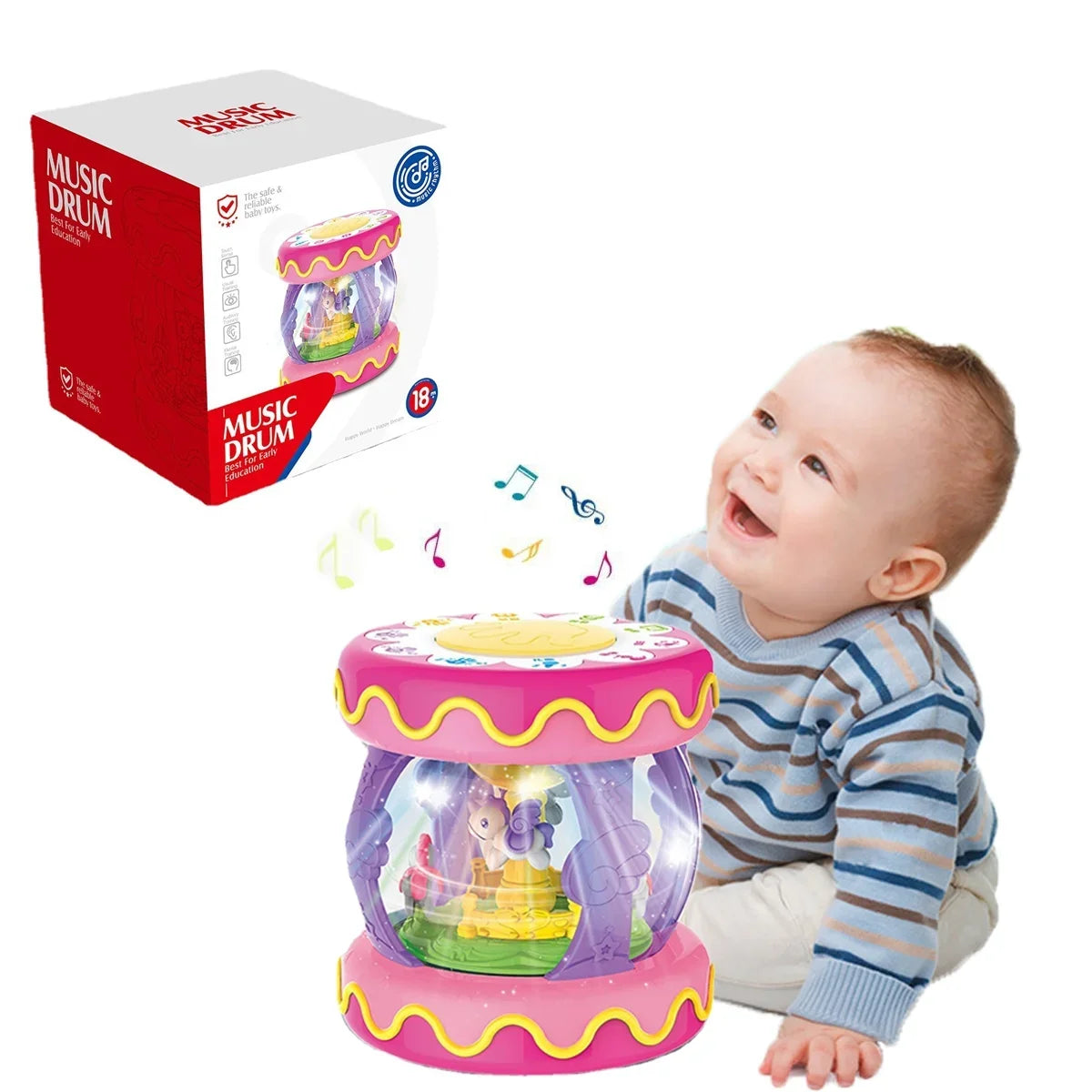 Old 1 up Drum Toys Months, Rotating Gift Girls, Baby Light Year for Toddler Year Toys 1 for Old Toys 6-12 Musical