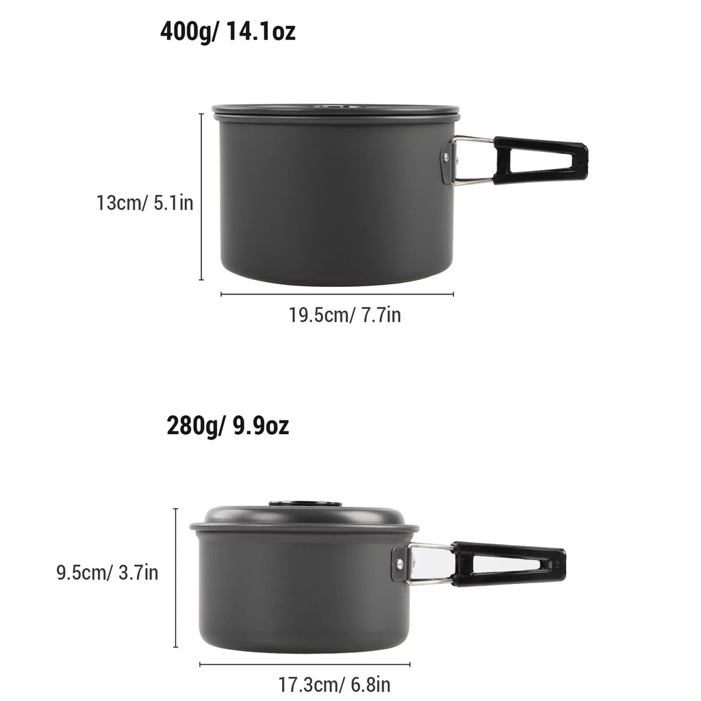 Pan Non-Stick Lixada with Camping Kettle Pot Mess Set Kit Backpacking Cookware Hiking