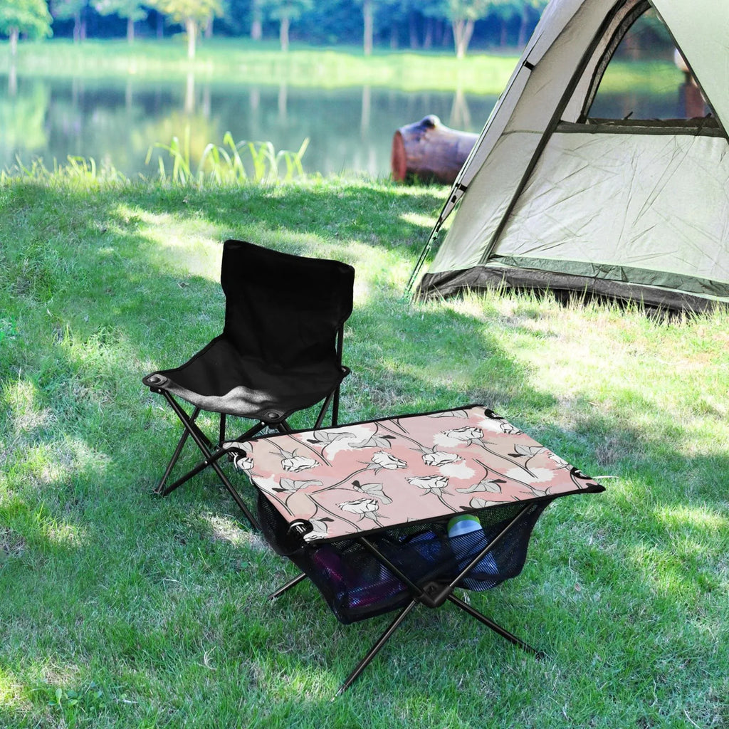 Compact Bag Portable Table Outdoor Abstract Storage Fishing with Travel Beach for Table Table Roses Folding Camping Flowers BBQ Picnic