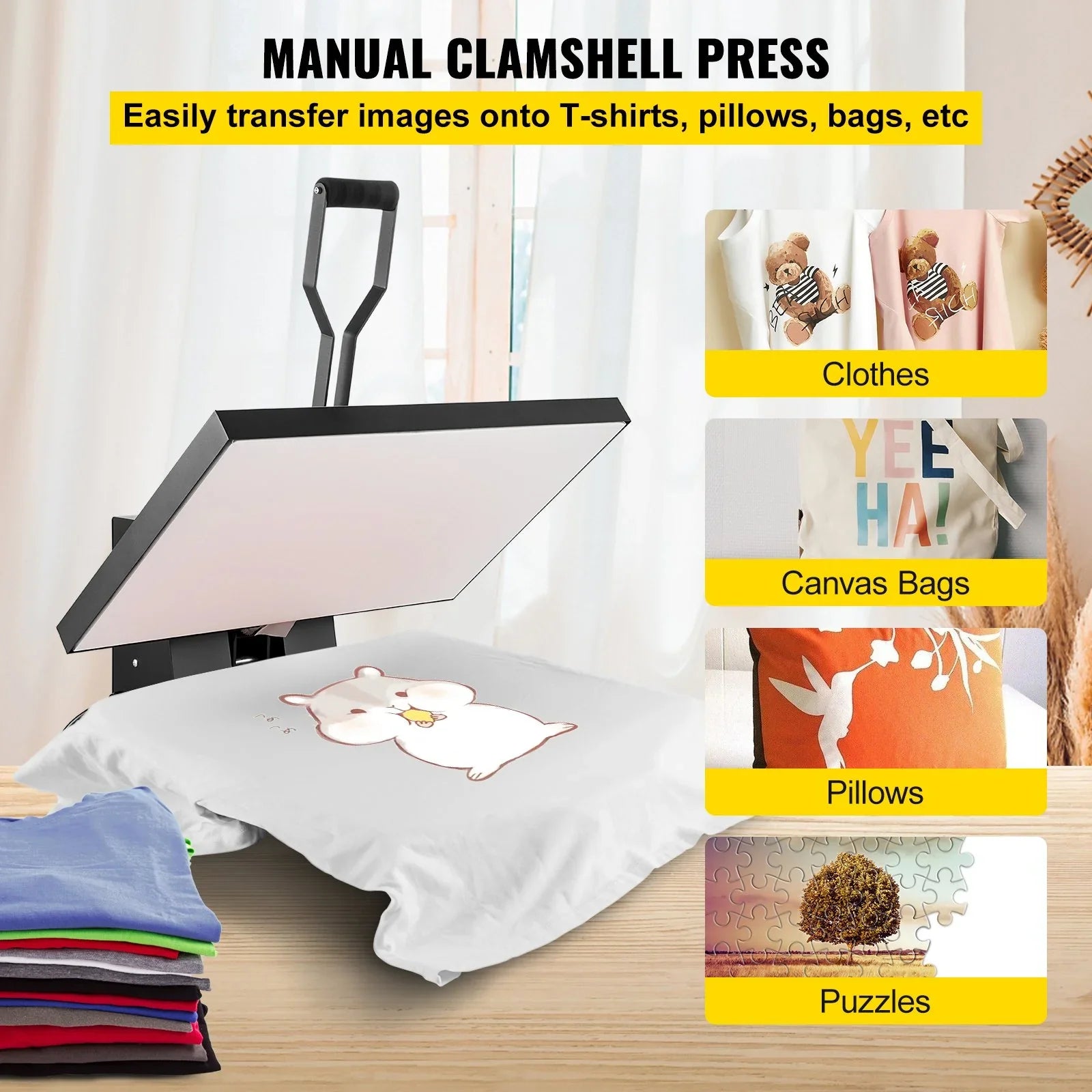 Press Heat to Use Transfer TShirt VEVOR for Industrial Heat and Power, Heat Digital Machine Vinyl, Press 1700W Easy Sublimation Black 16x24 Printer