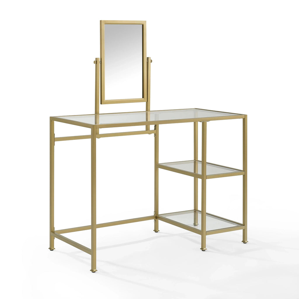 Desk/Mirror Aimee Crosley Soft Vanity Tempered 2-Piece Gold Furniture in Glass