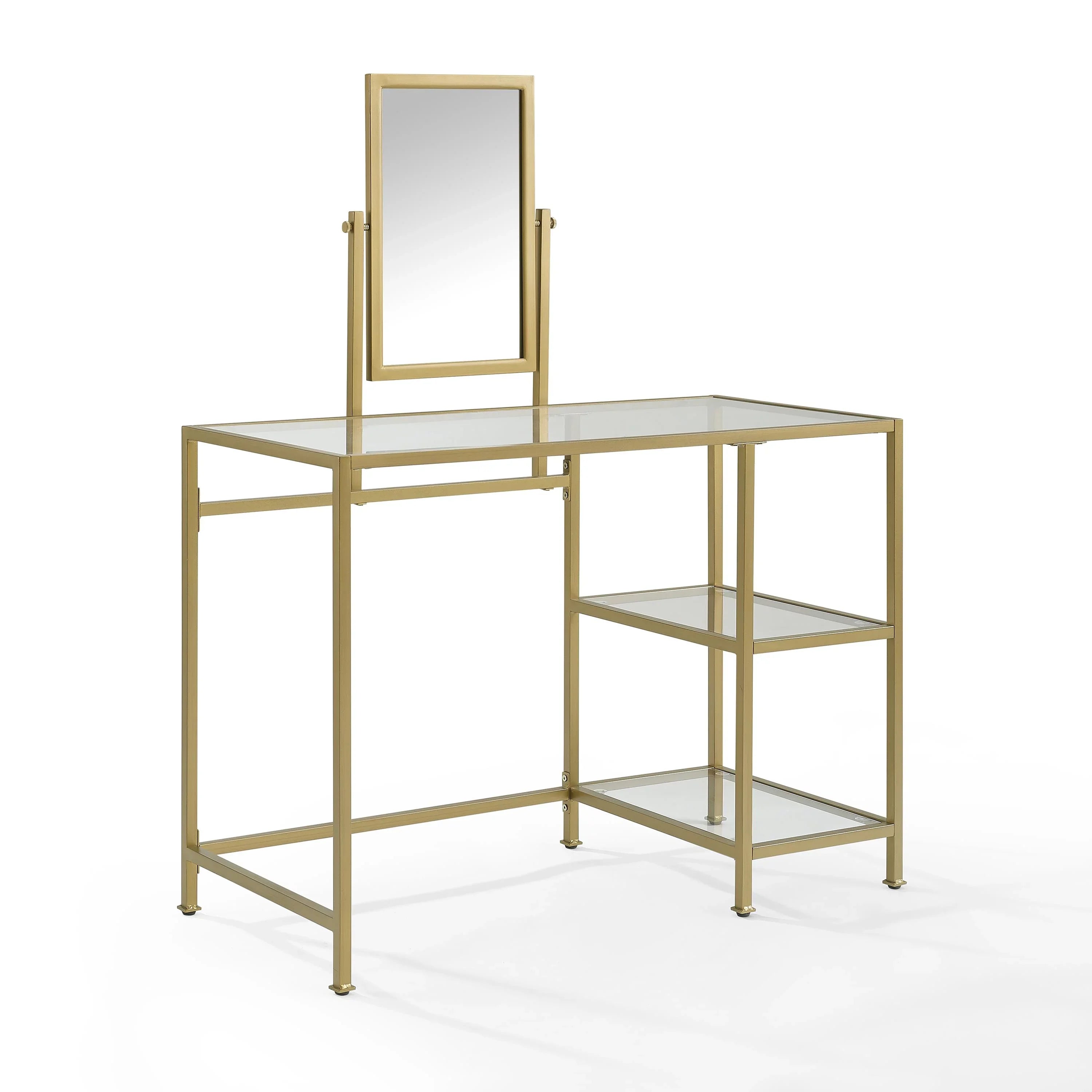 Desk/Mirror Aimee Crosley Soft Vanity Tempered 2-Piece Gold Furniture in Glass