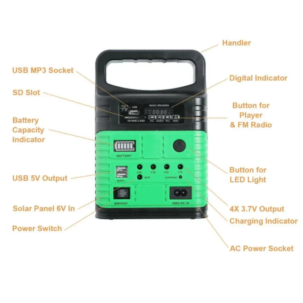 with Outdoor Station Charger Back-up Emergency Solar Power with Flashlights, Electric Camp Lamps 10W Battery Power System Generator Panel, Solar Home Portable USB and