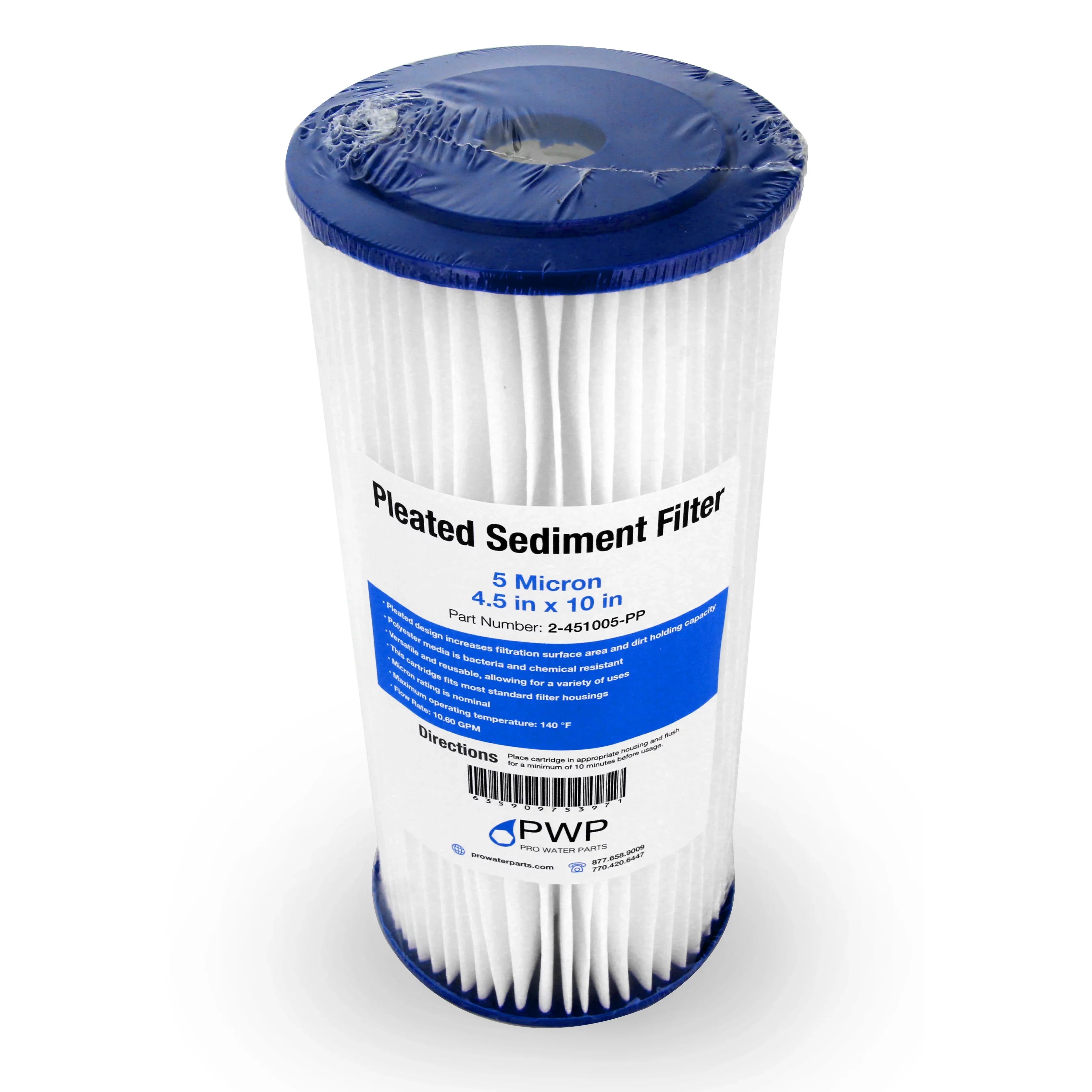 Filter Micron Cartridge 20 Pack Water Pleated Sediment 4.5x10" Poly 5