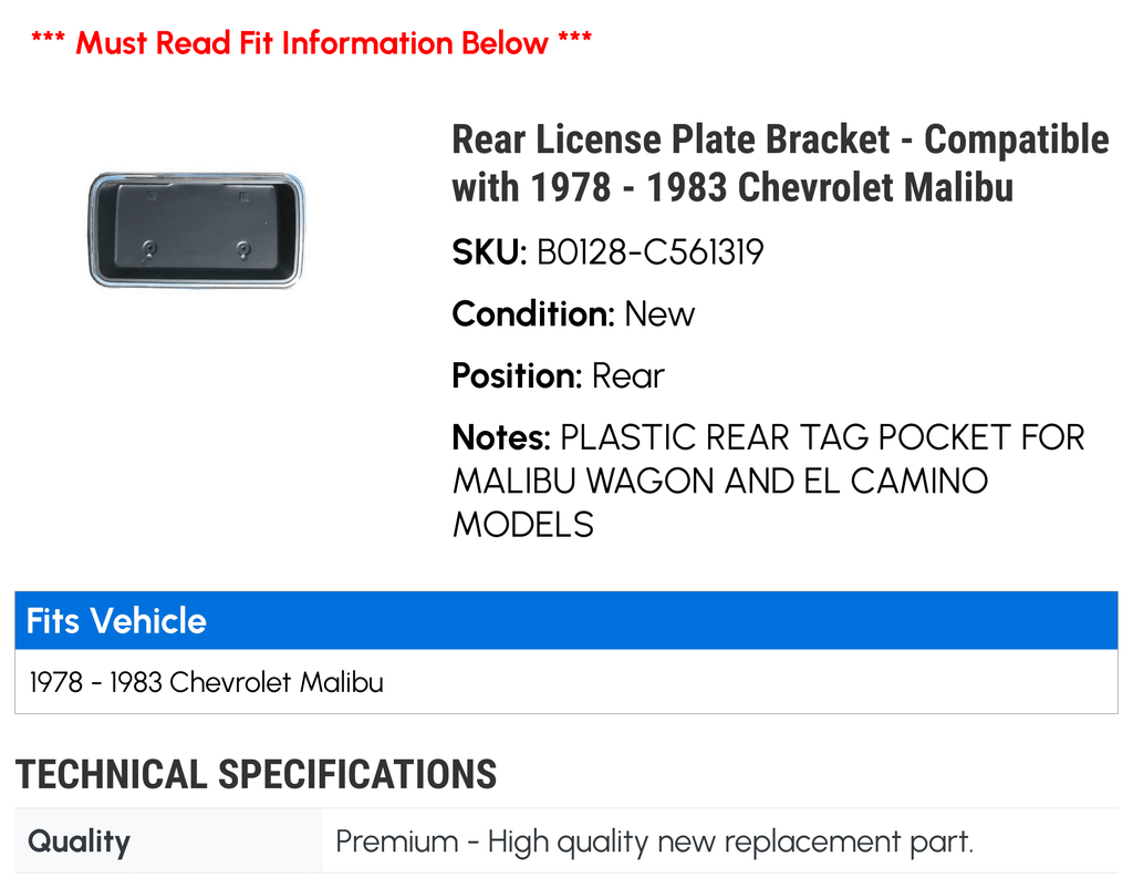 License Plate Chevy 1982 1981 1983 1978 Compatible 1980 with - Malibu 1979 Bracket - Rear