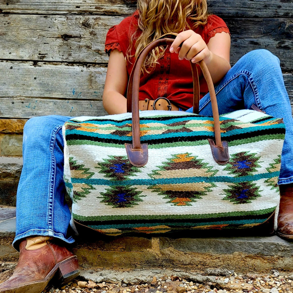 Blanket Bag Handles Aztec Bag Duffel Aspen Weekender Large Saddle 100% Leather Southwestern Boho