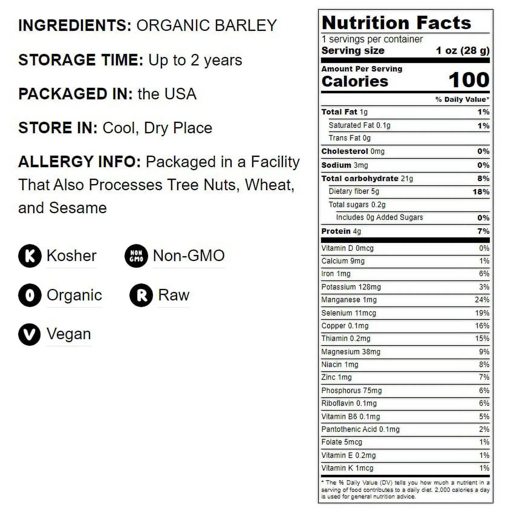 Food Kosher, Hulled Bulk Pounds Product Grain, ¨C Organic Raw, 2 Non-GMO, by Barley, ¨C the to of Live USA