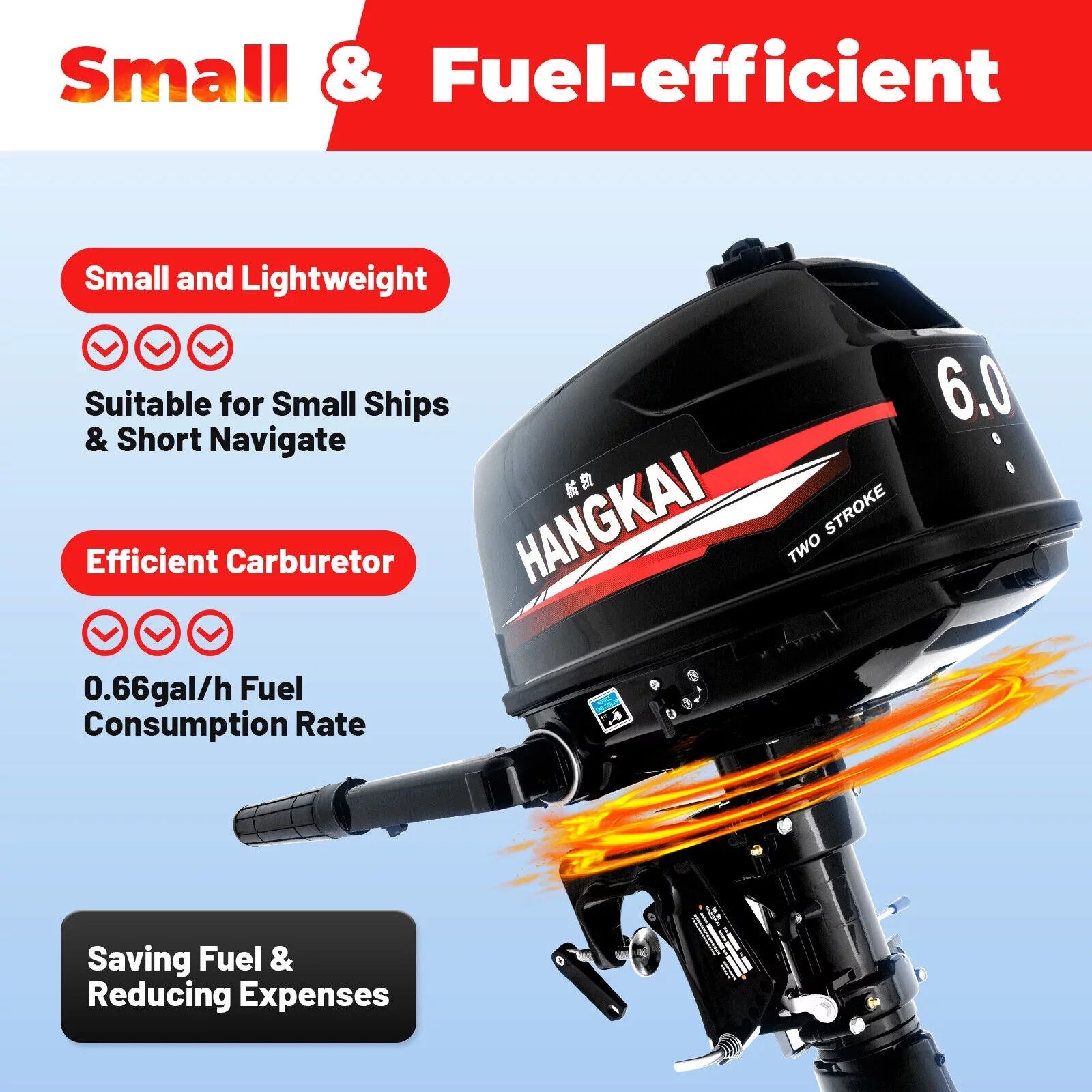 Inflatable Hp Motor Outboard 6 Boat Motor Fishing System 2-Stroke Water CNCEST Cooling Engine