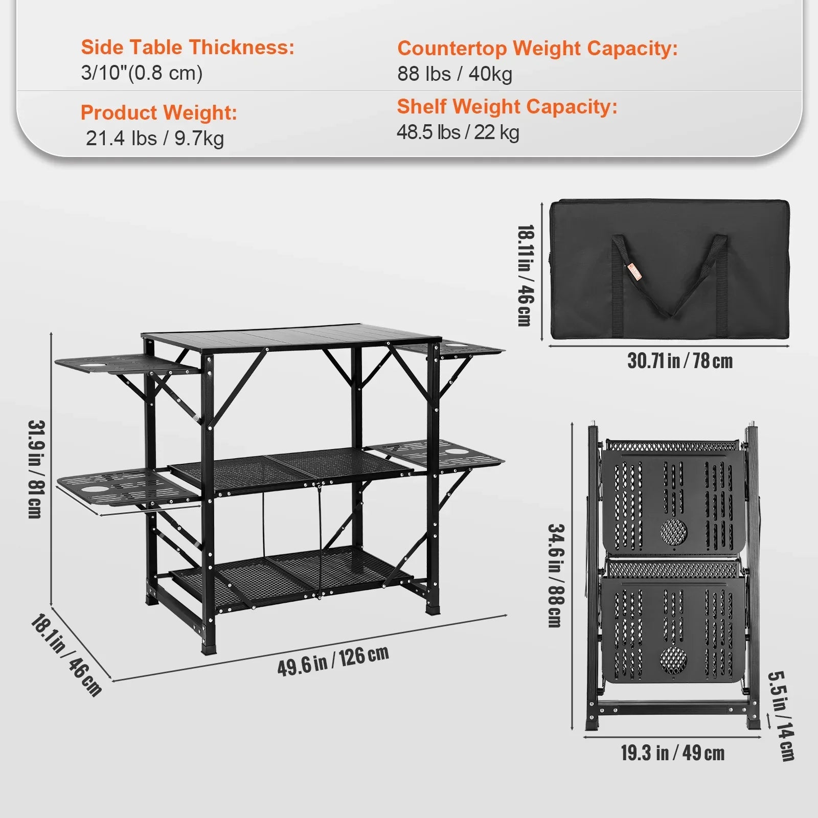 Kitchen Station 2 Tables Table Folding Camping Cook SKYSHALO Portable 5 & Shelves