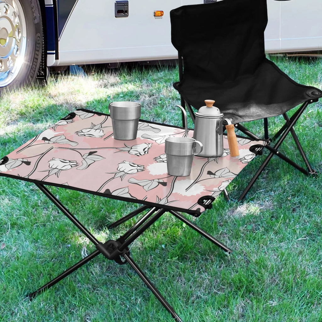 Compact Bag Portable Table Outdoor Abstract Storage Fishing with Travel Beach for Table Table Roses Folding Camping Flowers BBQ Picnic