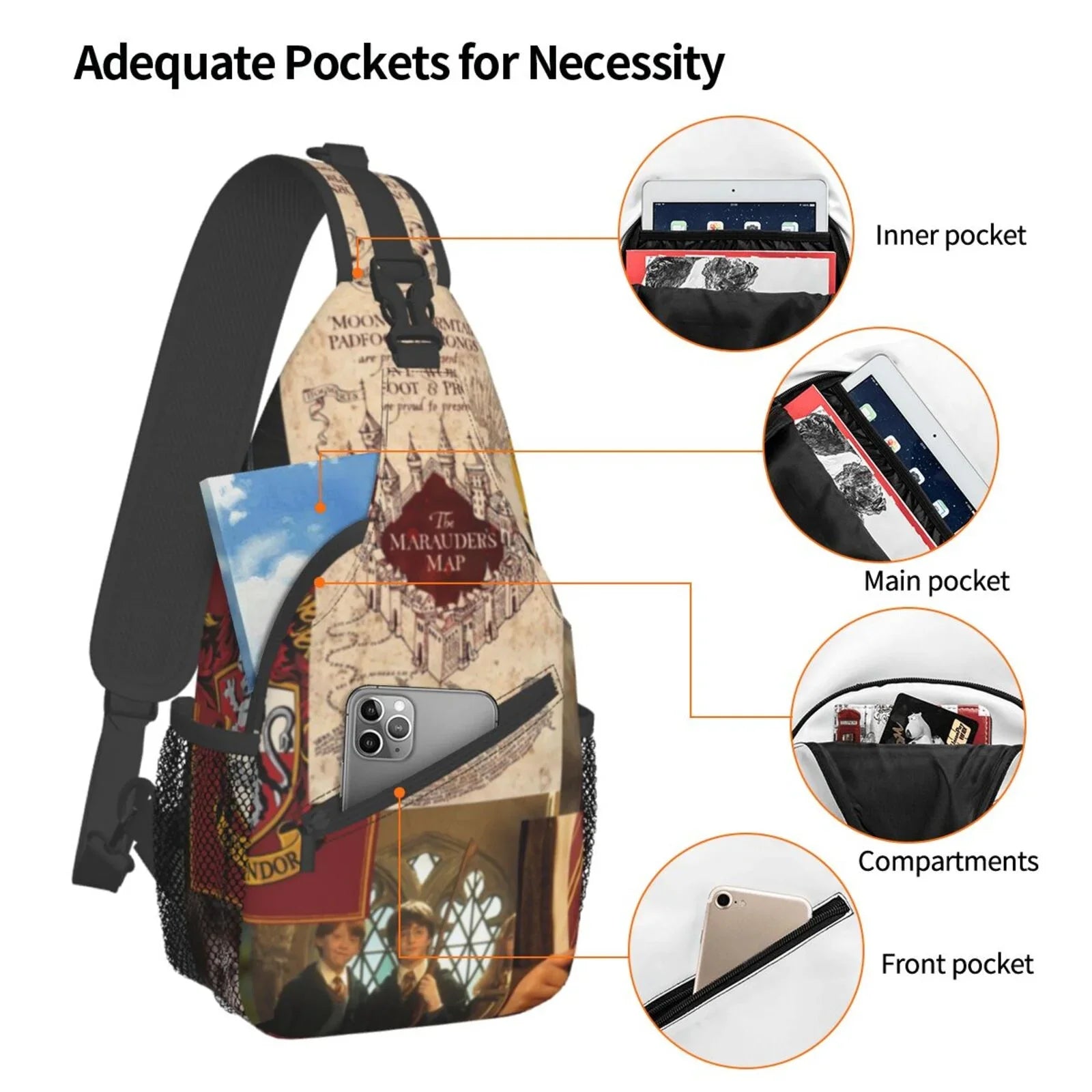Women Harry Potter Logo Bags Diagonally Sling Daypack Men For Bag Backpack Chest Crossbody Adults Teen Travel
