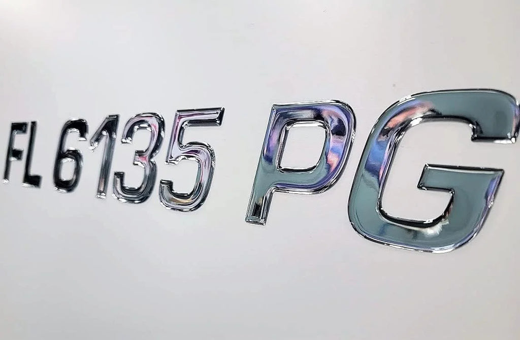 Numbers Series Font Jetski Registration Style Decal Domed/Raised (16 Plain & - Chrome/SURF Pcs) Boat