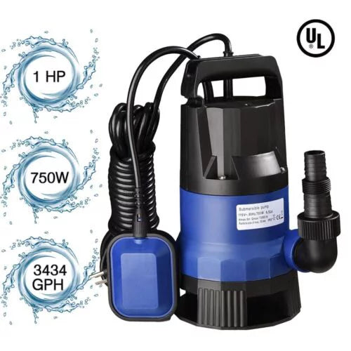 Submersible For 750W Sump Pump Clean Dirty 1HP Pool Swim Pond Water