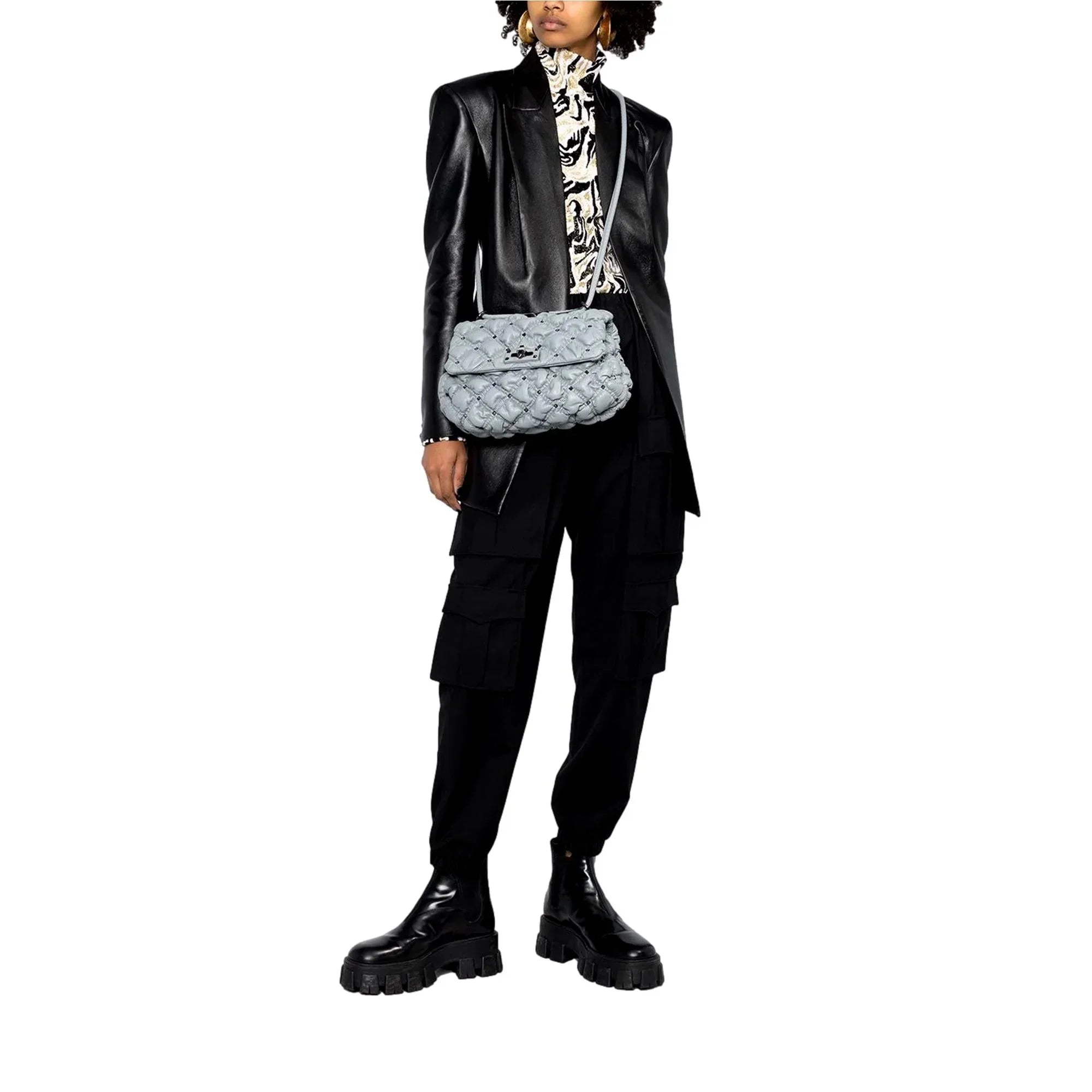 Spike Bag Gray Garavani Medium Me Leather Valentino Crossbody