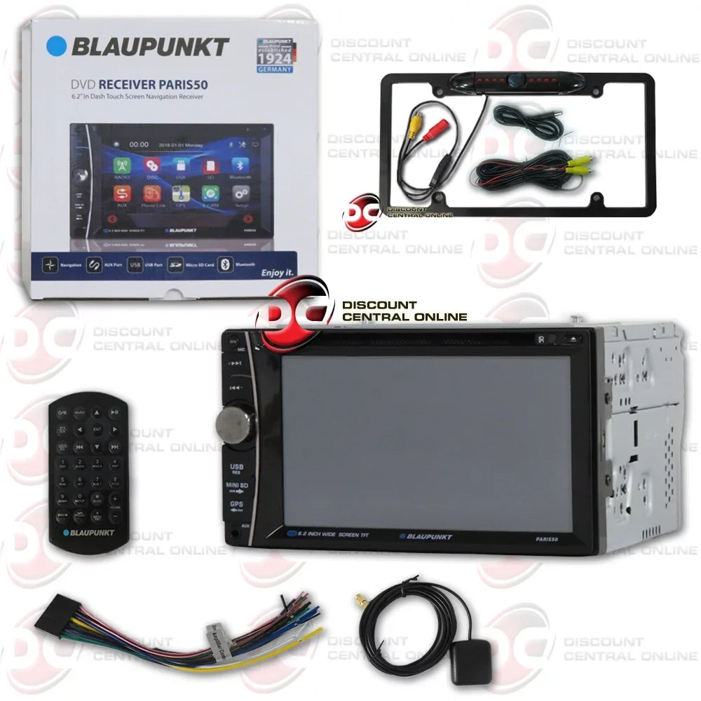 AUX stereo with CD Full plate Bleutooth player vision Blaupunkt Navigation DIN camera DVD License & DiscountCentralOnline USB Double FL09BK back-up Night Waterproof 6.2