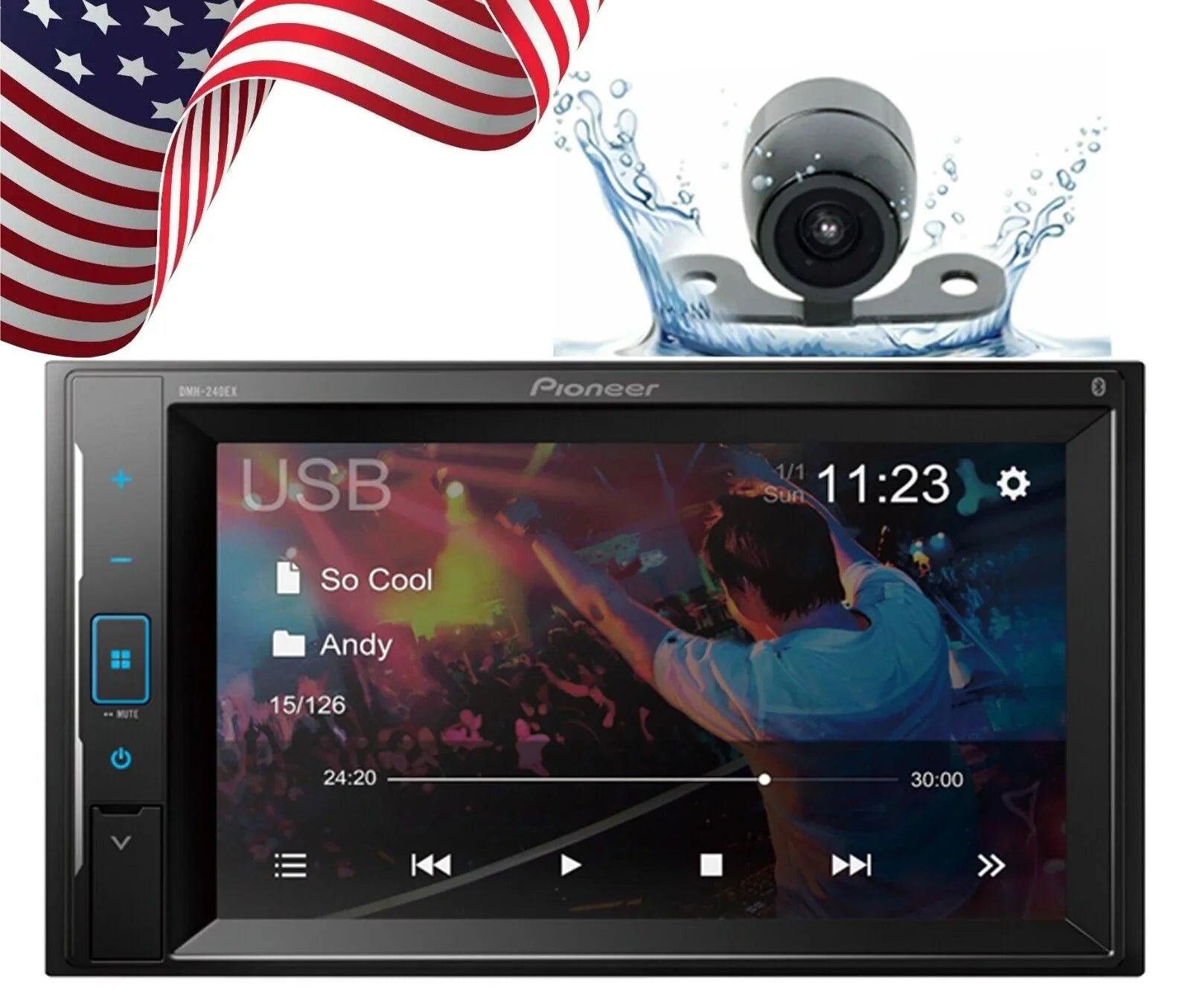 Bundle Car Camera Backup Pioneer Receiver + Rearview XX-20C DMH-240EX Touchscreen 6.2"