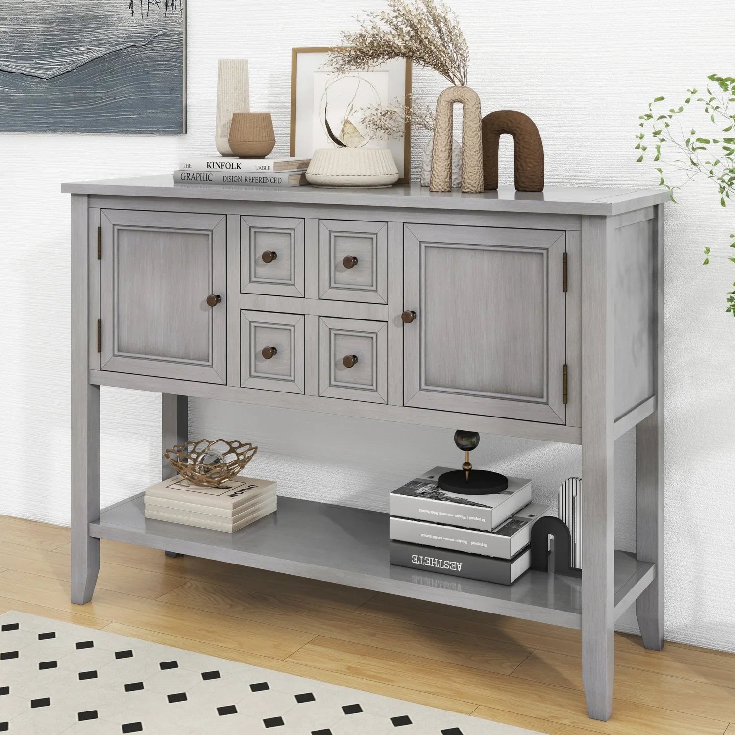 OLD Living (Espresso and Cambridge Drawers and Console WF190263AAP) Small with Storage Ample Table Entrances TREXM Series Shelf SKU for Four Rooms Kitchens Bottom Vintage