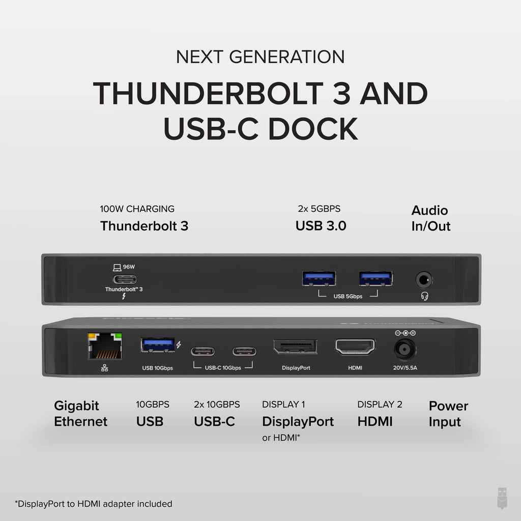 and Windows Charging, and Laptops, HDMI, Mac with Jack and Thunderbolt Ethernet, 3.0, Gigabit 96W USB-C 2x Compatible Plugable 3x 40Gbps USB-C, USB Dock Audio - DisplayPort with