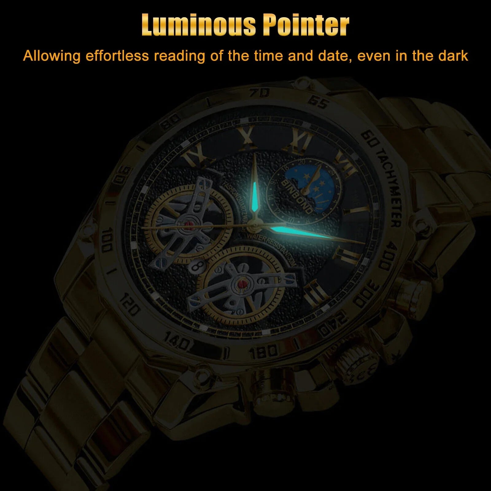 Quartz Gold Business Luxury Men's Analog Steel Watch Stainless Gift Waterproof