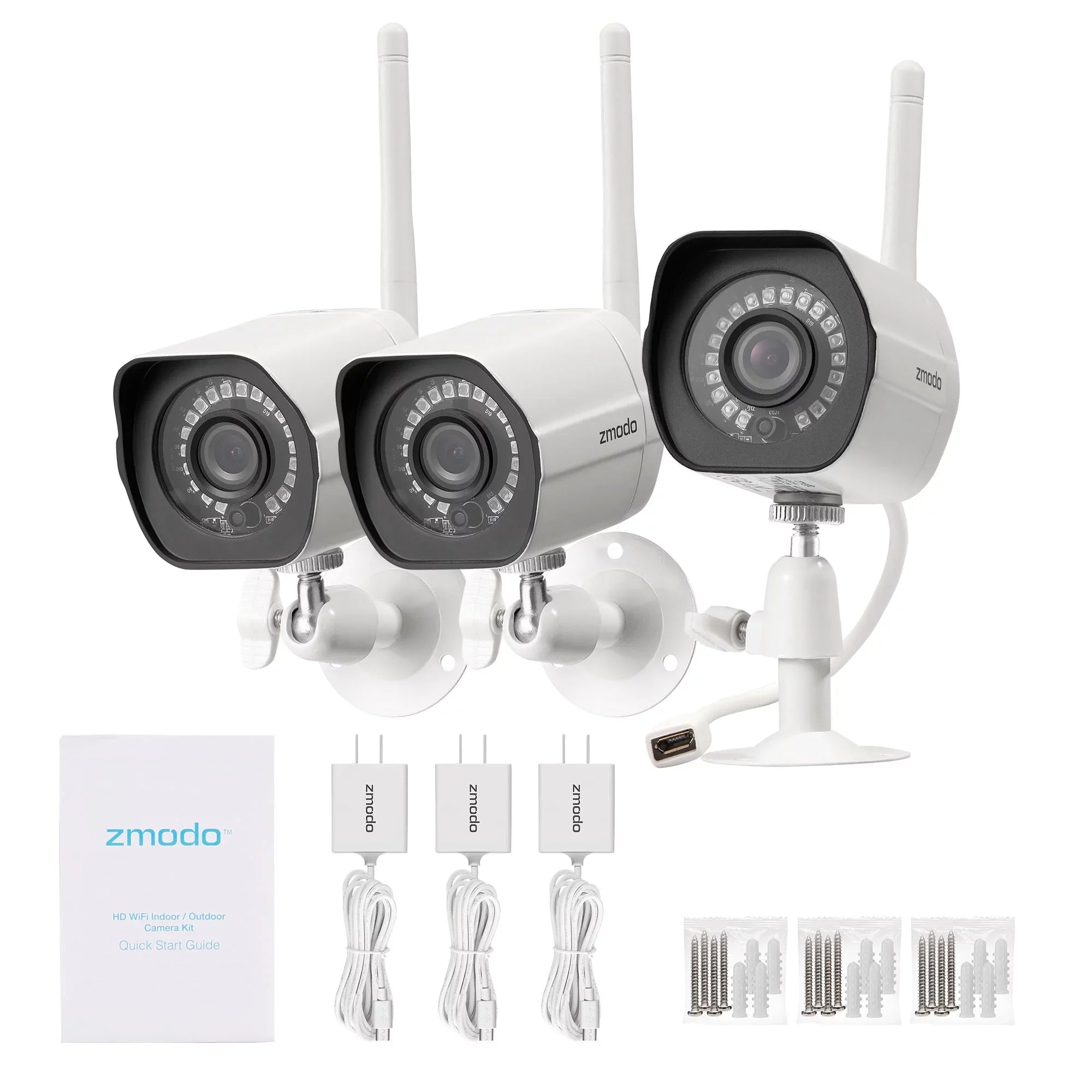 '- Pack) (Supports 2.4Ghz Vision IP Camera (3 WiFi) System Cameras Only HD Full with Smart Assistant Night Google Wireless Security WiFi Zmodo Outdoor Works with