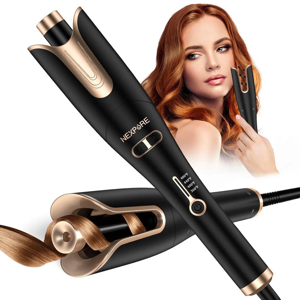Temps,Salon Barrel 1" Curling Irons,Curling Rotating Iron Hair,Gold Large with NEXPURE Professional & Curl 4