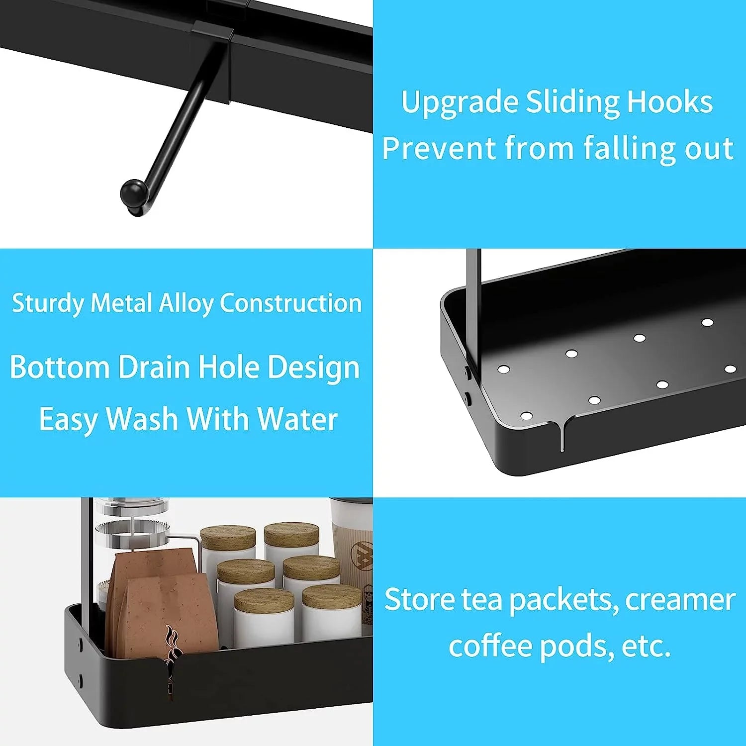 16 Base Coffee Movable for Countertop, Tree with Hooks Rack Tier Mug Mug Holder Storage Cup Holder Cup Hooks,2 Holder Black BOIVSHI Coffee with