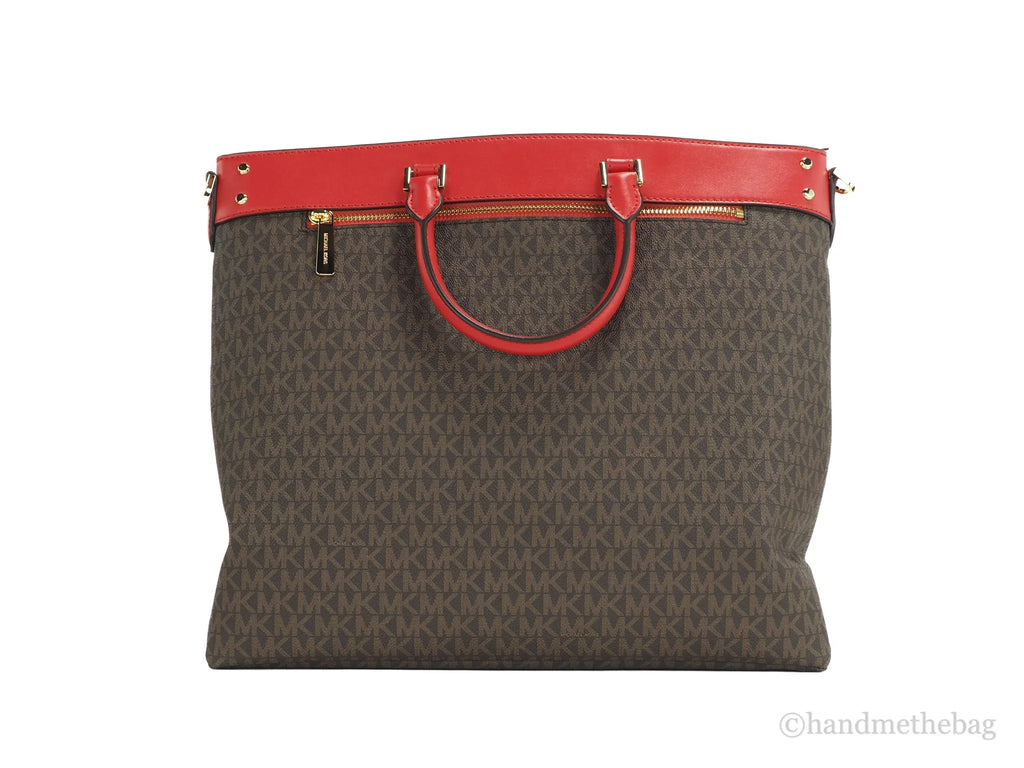Zip Tote Handbag Kors Signature Michael Large Travel Pvc Top South Flame North