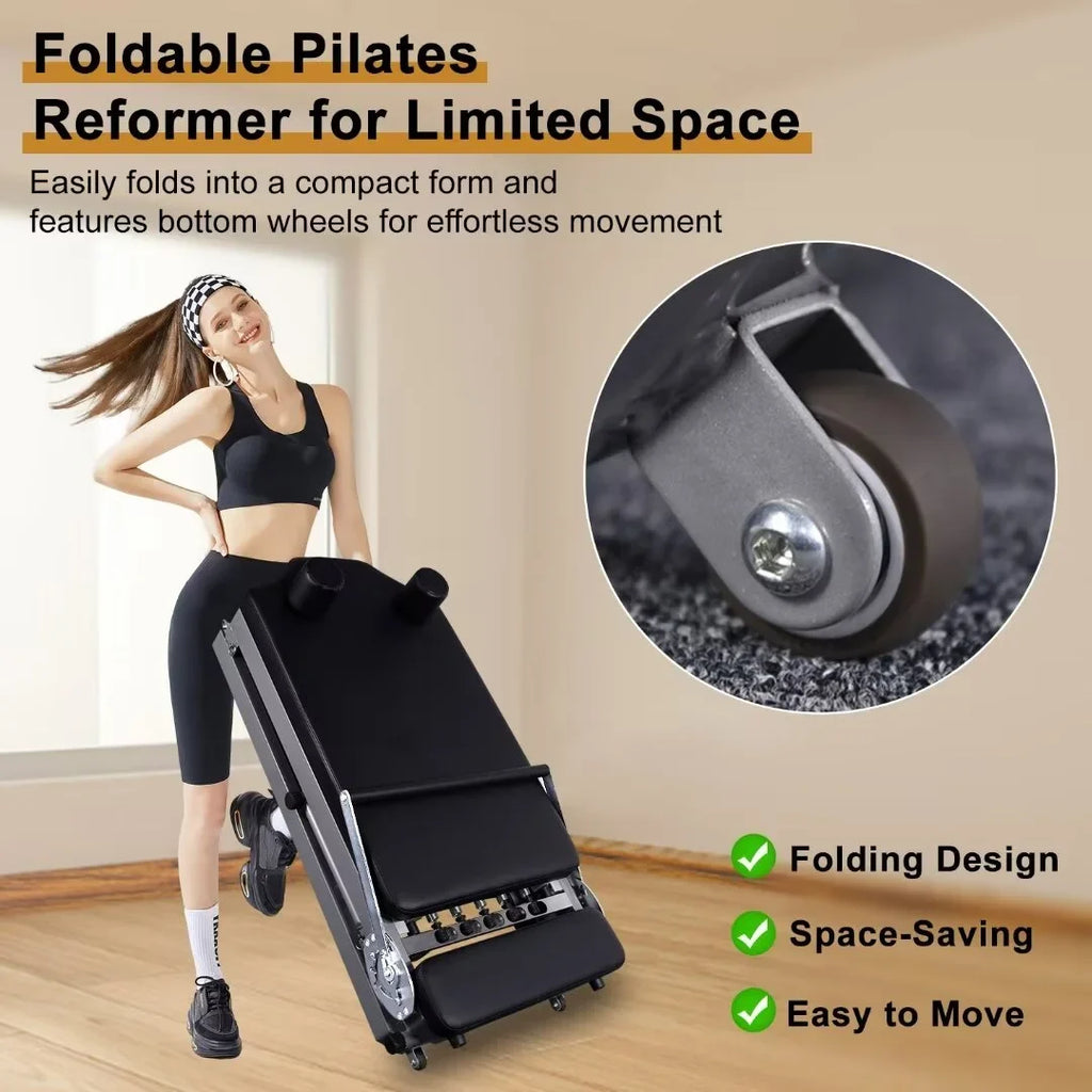 Reformer Pilates Foldable Weight Docred Gym£¬Beginners£¬Up Reformer, for with Capacity Quiet Workout Machine to Pilates Home Spring lbs 300
