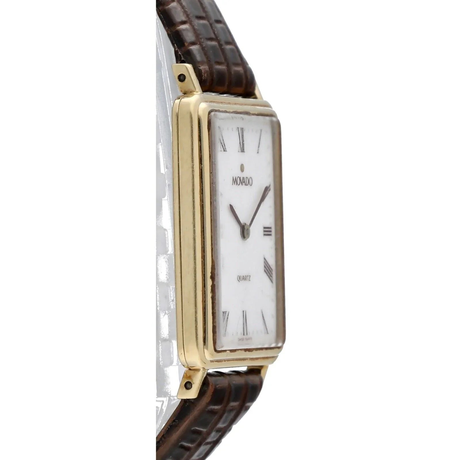 Roman Gold Yellow Quartz Watch White 7041485 Dial Tank 14k Movado Wrist