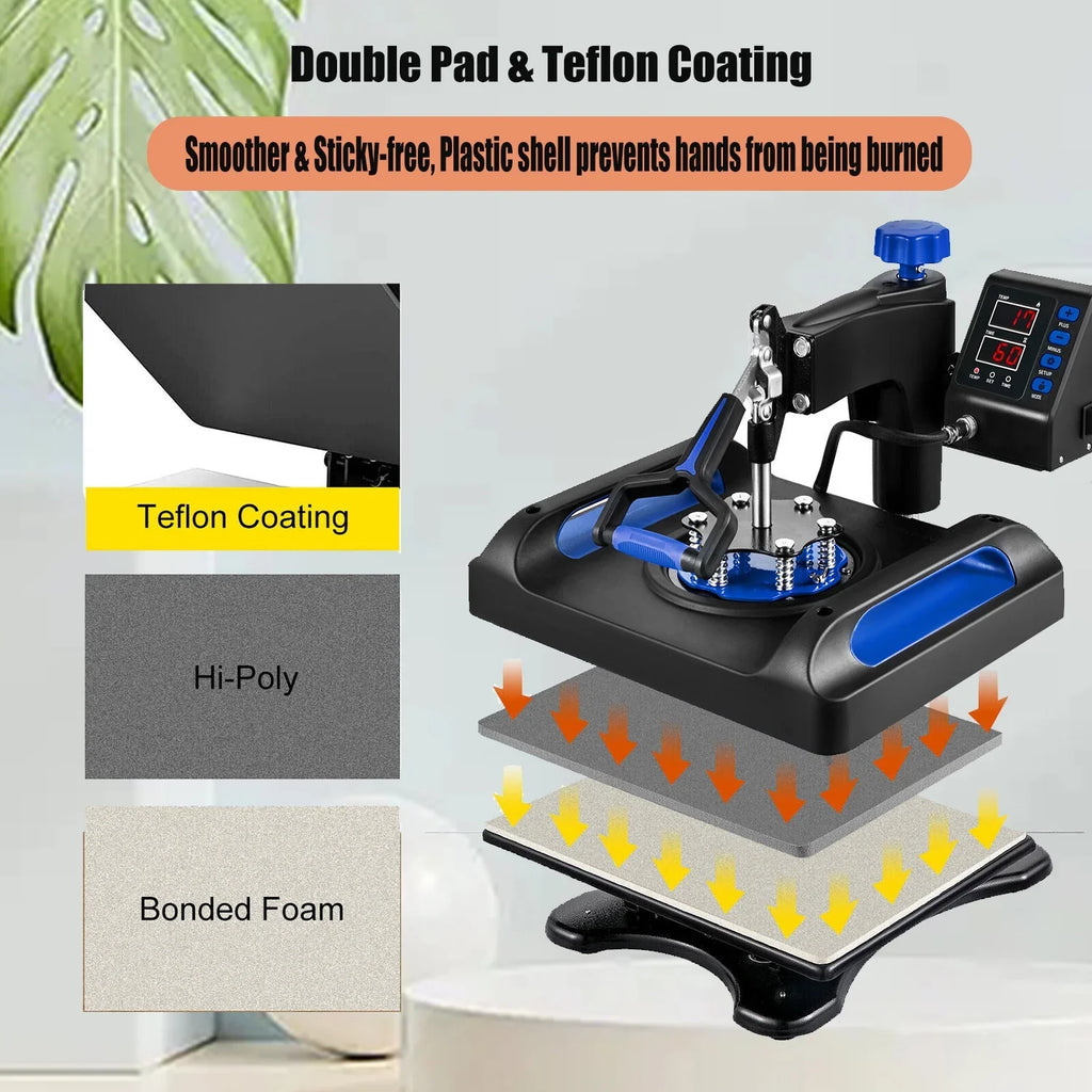 15 x Banner Printer, Pillow, T-Shirts, 1, Canvas Printer Away LCD Blue 12 Transfer Inches in Sublimation 360 Bag, 8 Digital for Control Swing Transfer Vinyl Printing, Precise Heat Press Machine
