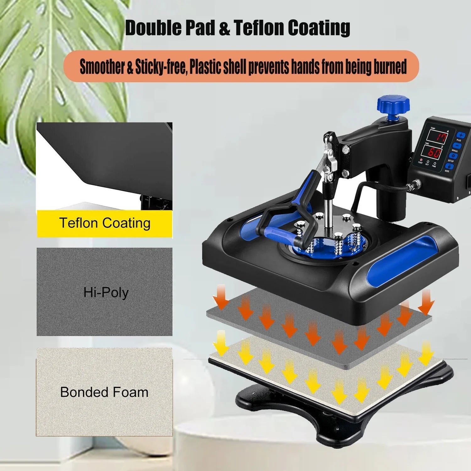 15 x Banner Printer, Pillow, T-Shirts, 1, Canvas Printer Away LCD Blue 12 Transfer Inches in Sublimation 360 Bag, 8 Digital for Control Swing Transfer Vinyl Printing, Precise Heat Press Machine