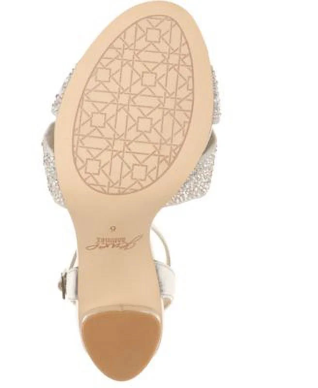 Strap Strap Toe Round M Dress Ankle MISCHKA BADGLEY Buckle Heel Block Nicoline Rhinestone Adjustable Metallic Sandal Womens Heeled Twisted Padded JEWEL 7.5 Silver Strap