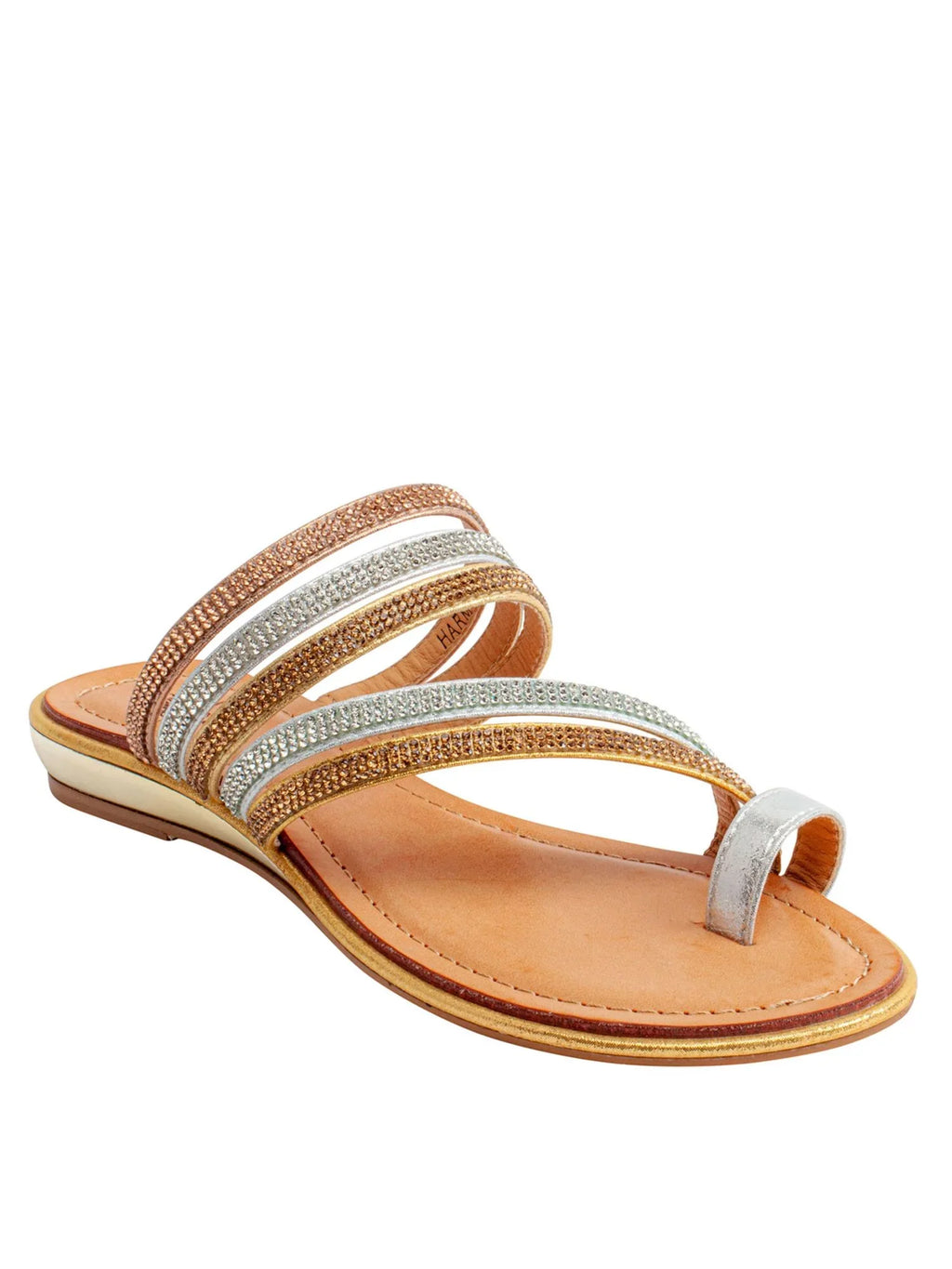 On 9 Toe-Loop Harmonie Slide Round Womens Strappy Wedge G.C. Toe Slip Rhinestone Sandals Padded Gold SHOES