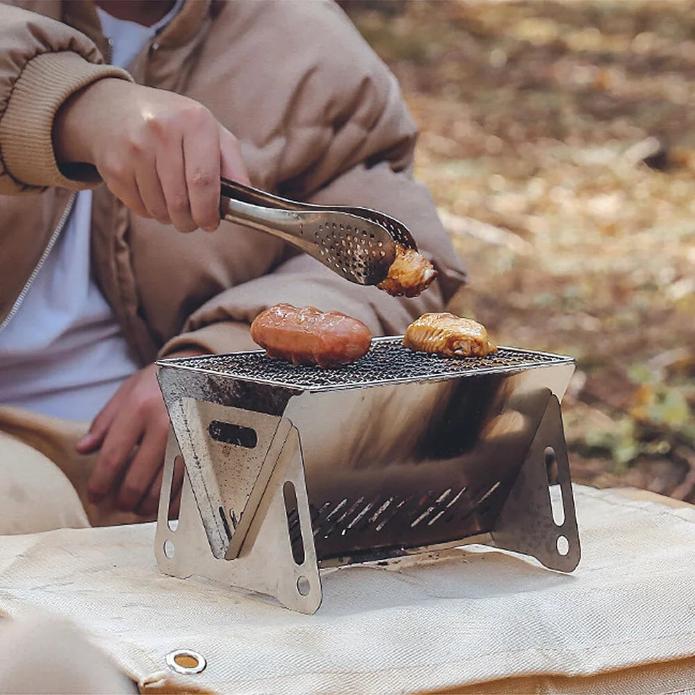 Camping Stove with Outdoor Folding Portable Grill Cooking Steel Burning Wood Backpacking Stainless Stove Plate