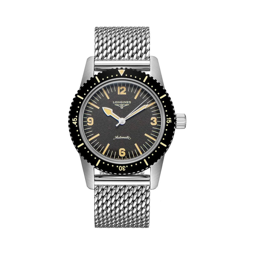 Black Longines Skin Heritage L28224566 Dial Diver Men's Watch