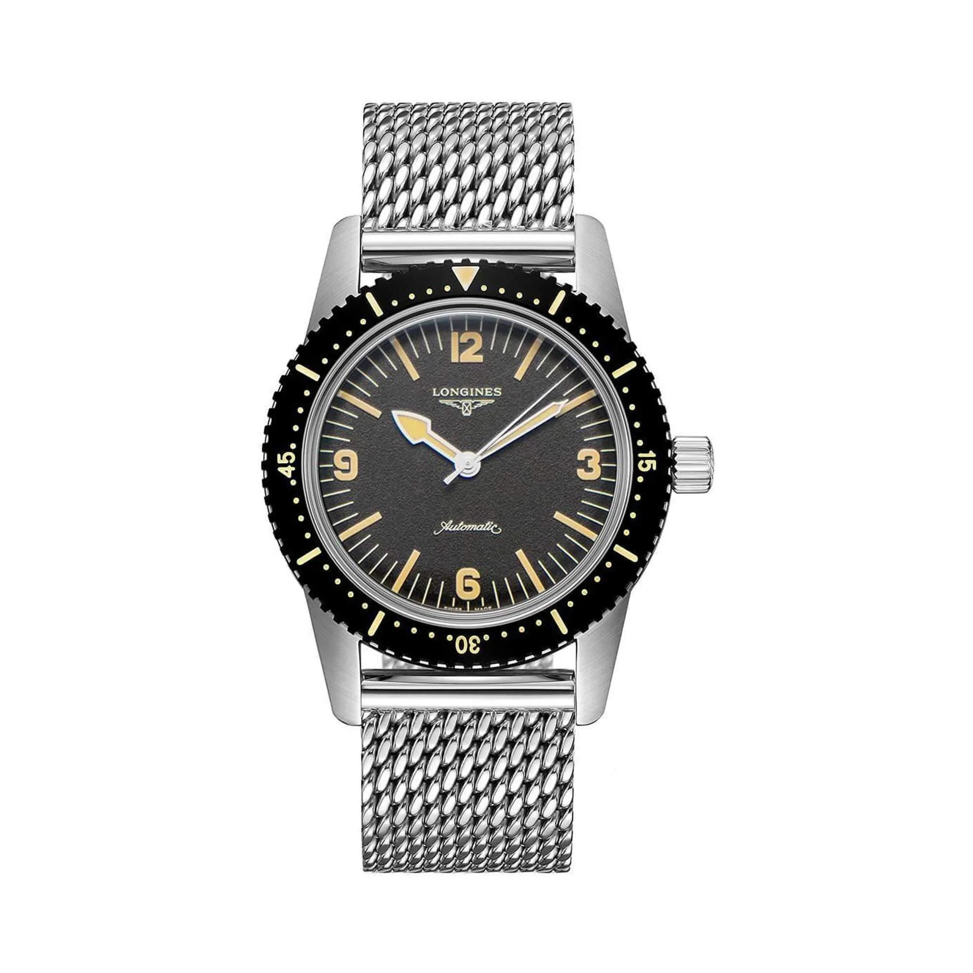Black Longines Skin Heritage L28224566 Dial Diver Men's Watch