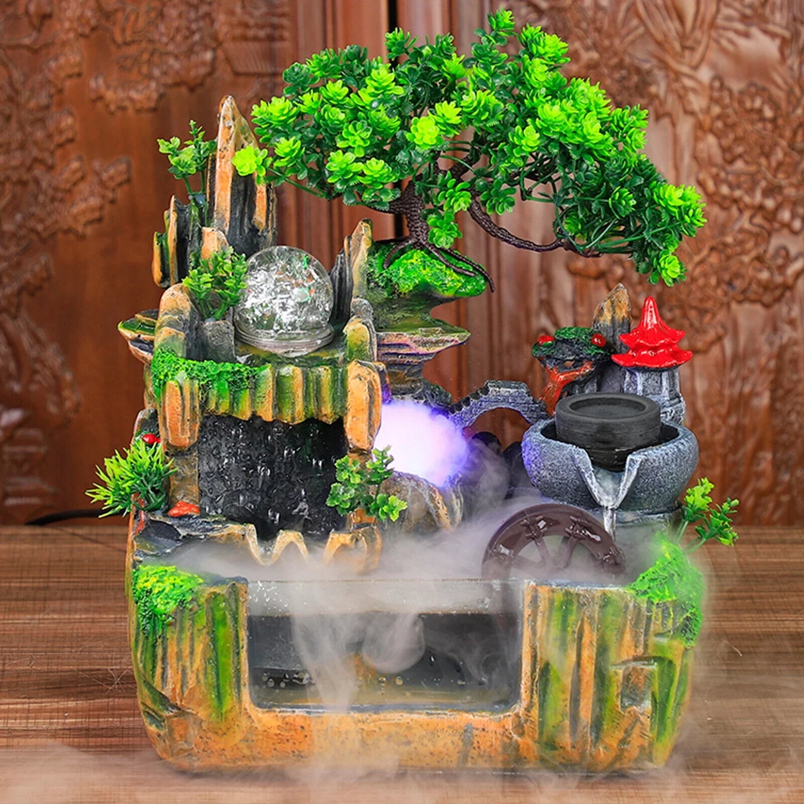 Ball Fountain Led Indoor for Rockery Lamp Classical + with Decor Atomizer Glass