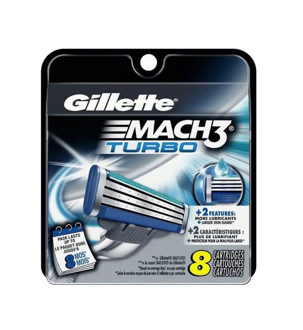 Gillette + Hair Ct Refill Razor Facial Remover Mach3 Spring Cartridges, 8 Turbo